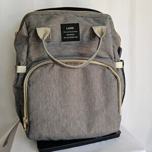 LAND Traveling Share Unisex Diaper Bag Backpack Grey/Gold
